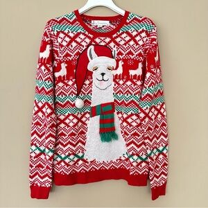 Ugly Christmas Sweater Llama Women Medium Red White Green Alpaca Jolly Party Fun